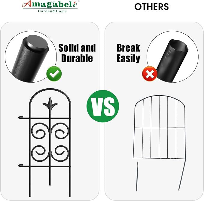 8 Panels 32in(H)×10ft(L) Decorative Garden Fences + Double Shepherds Hooks for Outdoor 76Inch 2 Pack