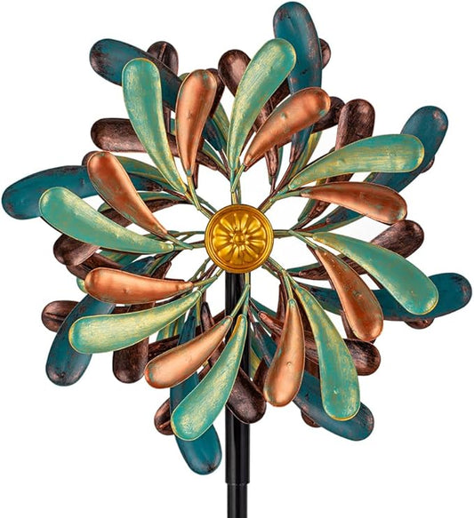 Stargarden Wind Spinners Outdoor, 13.2" Dia Metal Wind Spinner with Stake, Decorative Windmill for Yard Garden Lawn