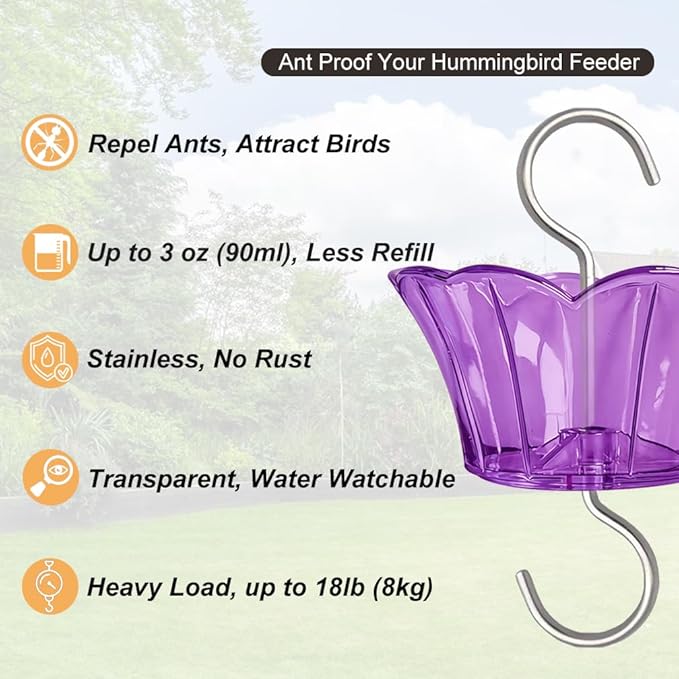 Ant Moat for Hummingbird Feeder - 3 OZ x 4 Pack Insect Guard with Large Capacity (Purple)