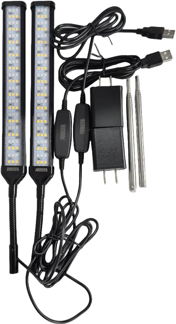 Juhefa Grow Light for Indoor Plants Growing, 6000K Full Spectrum Gooseneck Plant Lamp for Seedings Succulents Small Plants, 5 Dimming & 4/8/12/18H Timer, 2 Pack