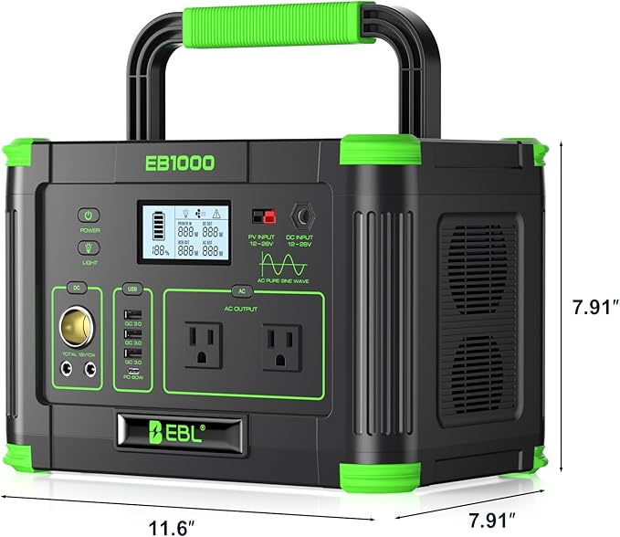 EBL 1000W Portable Power Station With 200W Solar Panels, 999Wh Backup Lithium Battery, Pure Sine Wave AC Outlet, 60W PD Quick Charge Solar Generator Set for RV/Van Camping, Road Trip, Home, Off-grid