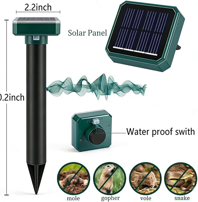 Solar-Powered Mole Repellent 10Pack Snake Repellent Outdoor, Gopher Repellent for Lawn Garden Yard, Mole and Vole Repeller Waterproof, Effectively Repels Gophers Snake