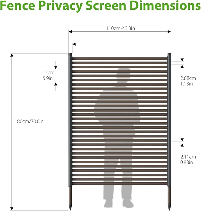 BUKLIYN Outdoor Privacy Screens - Length: 43in, Height: 70.8in Exterior Metal Privacy Patio Screen Panel,PE-Coated Steel Pipe and Slats for Brown，Perfect to Hide Trash Cans （1-Panel
