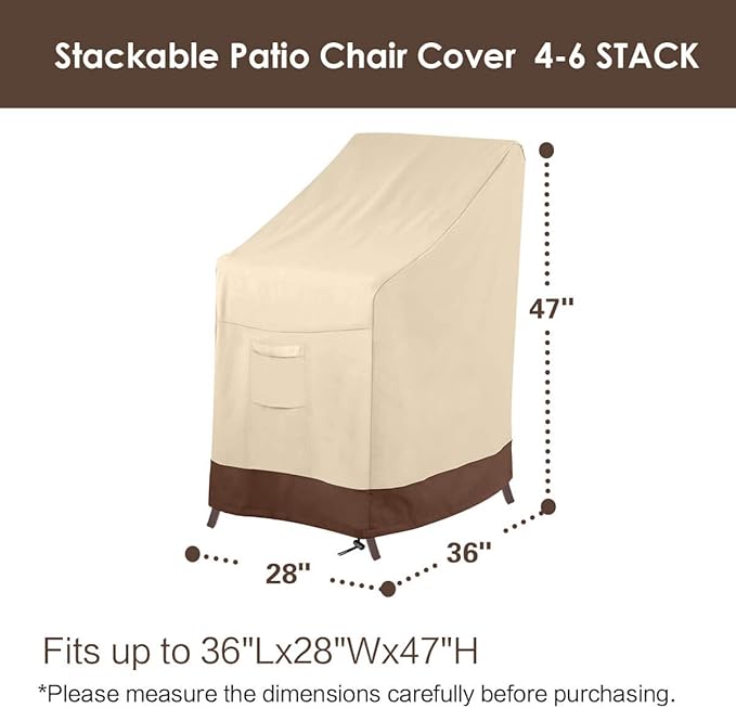 Vailge Stackable Patio Chair Cover,100% Waterproof Outdoor Chair Cover, Heavy Duty Lawn Patio Furniture Covers,Fits for 4-6 Stackable Dining Chairs,36"Lx28"Wx47"H,Beige&Brown