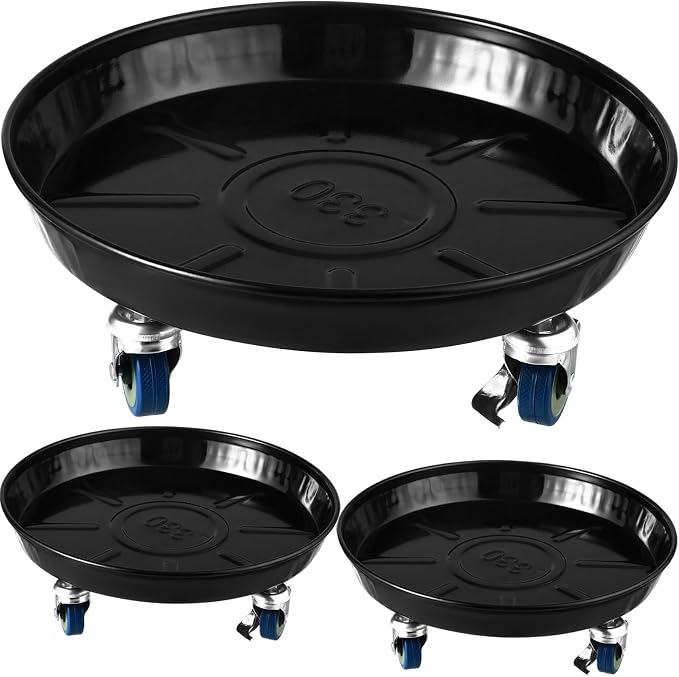 3 Packs Metal Plant Caddy with Wheels 13" Rolling Plant Stand Heavy Duty Plant Dolly with Casters for Indoor and Outdoor Large Planter Casters Potted Plant Mover,Black