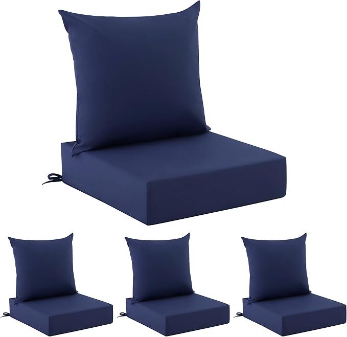 Outdoor Cushions for Patio Furniture, Outdoor Seat Cushion Set 24 x 24 x 5.75 in, Waterproof & Fade Resistant Outdoor Chair Cushions, Patio Cushion with Removable Cover, Set of 4, Navy Blue