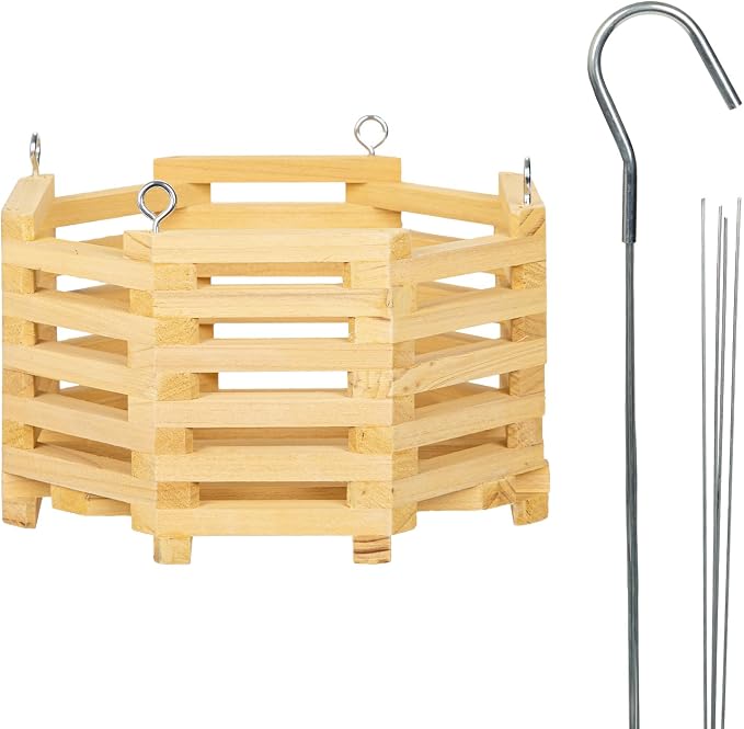 10" Wooden Orchid Basket with Hanger for Vandas & Ferns, Octagon Wood Hanging Planter for Patio, Balcony Decor, Garden Flower Pot for Indoor Outdoor Plants