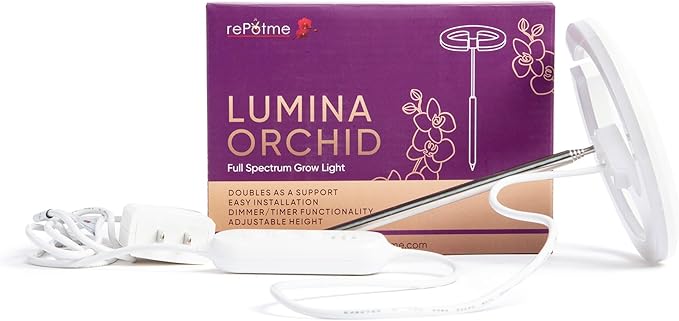 rePotme Grow Light for Orchids, Lumina Orchid, Full Spectrum Plant Light with Adjustable Height and Automatic Timer (White)