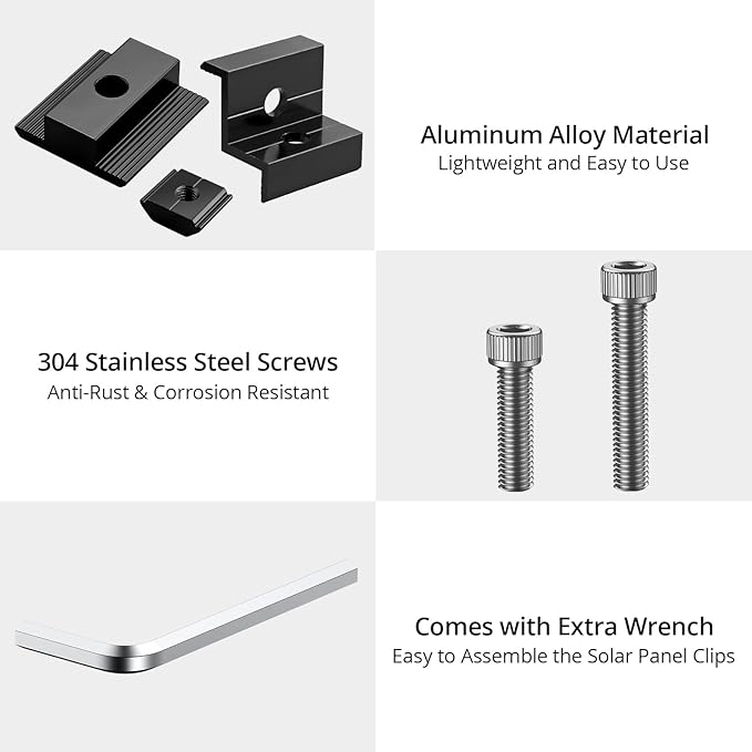 Anbte 10 PCS Solar Panels Brackets 30mm/35mm, Aluminium 6 x T-Shaped Mid Clamps + 4 x End Clamps, Solar Panel Mounting Brackets for Metal, Tin, Flat, Sheet Roofs, RV, Black