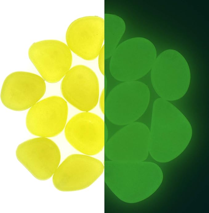 QTTLLI 450Pcs Glow Pebbles Glow in The Dark Decorative Stones Rocks for Garden Path Walkway Yard Fish Tank, Yellow