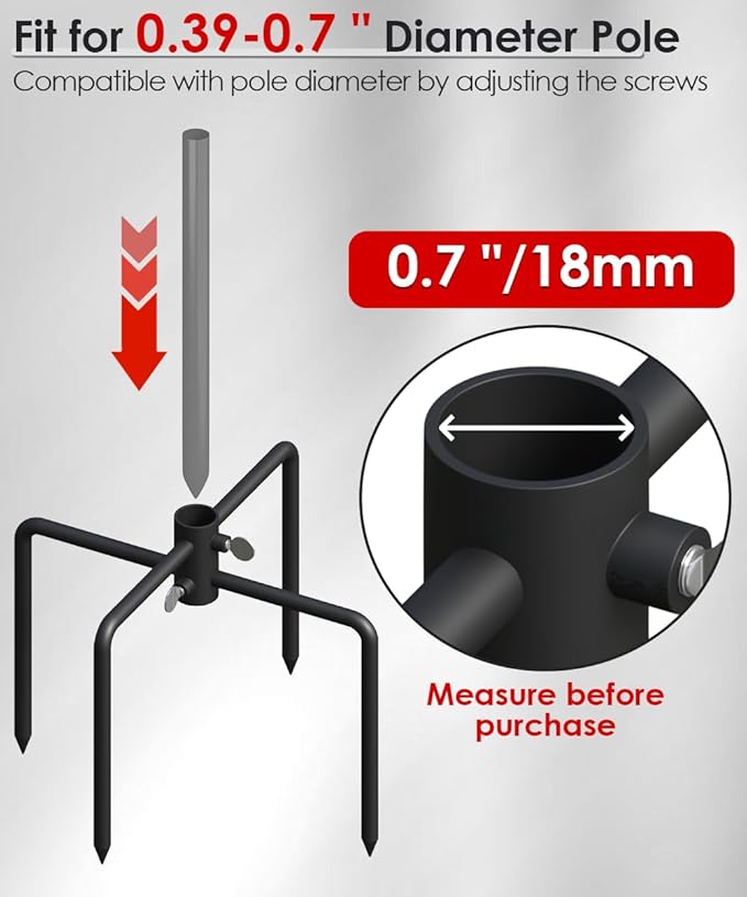 Mocomax Pole Stabilizer Stand Base Applies to 0.39" to 0.7" Shepherds Hook, Outdoor Bird Feeder Pole Stabilizer Support with 4 Prongs, Metal Holder Base for Birdhouse, Flagpole, Umbrellas, Black