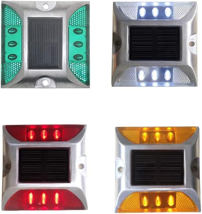 Solar Raised Pavement Marker High Brightness IP68 Waterproof Solar Powered Reflector Road Solar Blinker Light for Anti-diecast Aluminum Protruding Signs Safety Warning (Red)