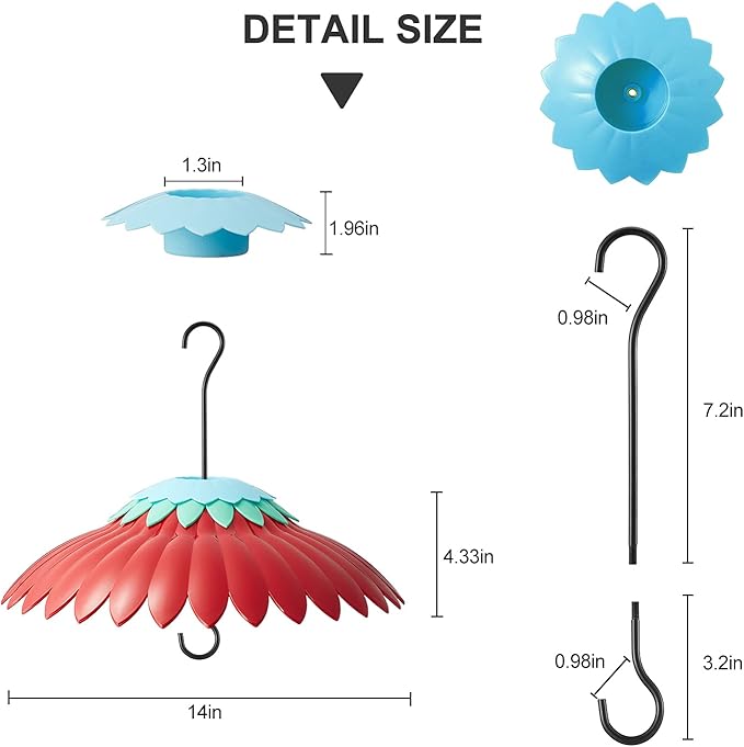 Beserie Squirrel Baffle for Hanging Bird Feeder Rain Cover for Outside Weather Guard Protect Feed from Sun Blue Dome Attract Hummingbirds, Moat Proof, Easy to Clean-14inch(Red)