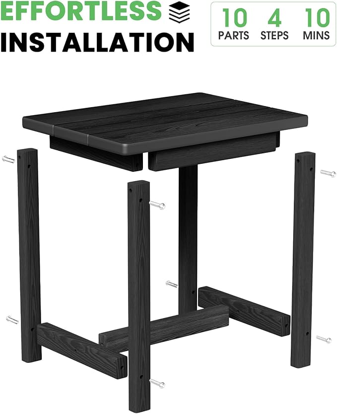 Outdoor Side Table – 17" HDPE Adirondack Side Tables,Sturdy Small Outdoor Porch Tables, Weather-Resistant & Easy Assembly Patio End Table for Garden, Balcony, Porch & Poolside (Black)