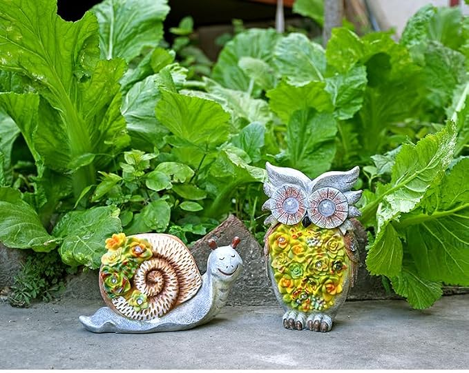 LED Solar owl Succulent Flower lamp, Outdoor Atmosphere Decoration Light, Cute Resin Succulent owl Garden Landscape lamp.