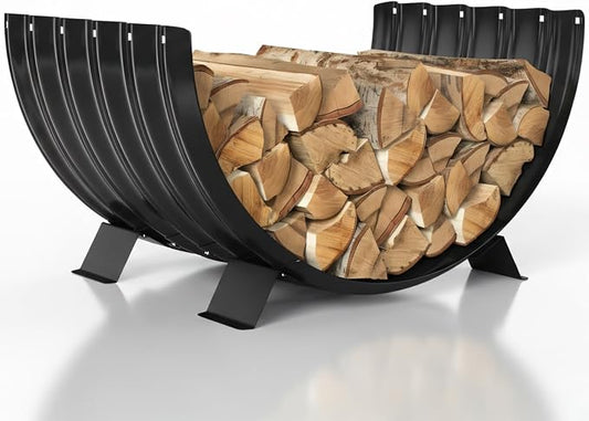 Metal Firewood Rack Outdoor Beside Fire Pit/Steel Logs Storage Indoor by Fireplace-with Metal Legs,Rustproof,Durable & Stylish Firewood Holder (Sector, 24 Inches Diameter)