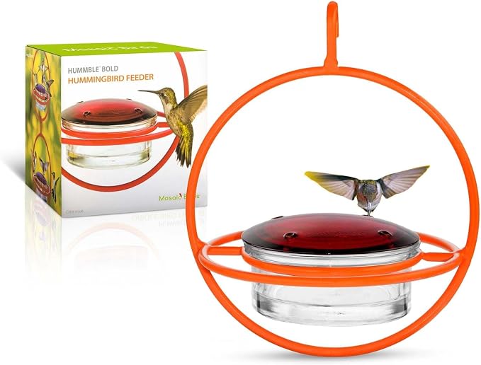 Hummingbird Feeder for Outdoors Hanging, 3.4 OZ Hummingbird Feeders, Glass Bowl with 4 Feeding Ports, Leak Proof Lid & Circular Perch, Bird Feeder (3, Orange)