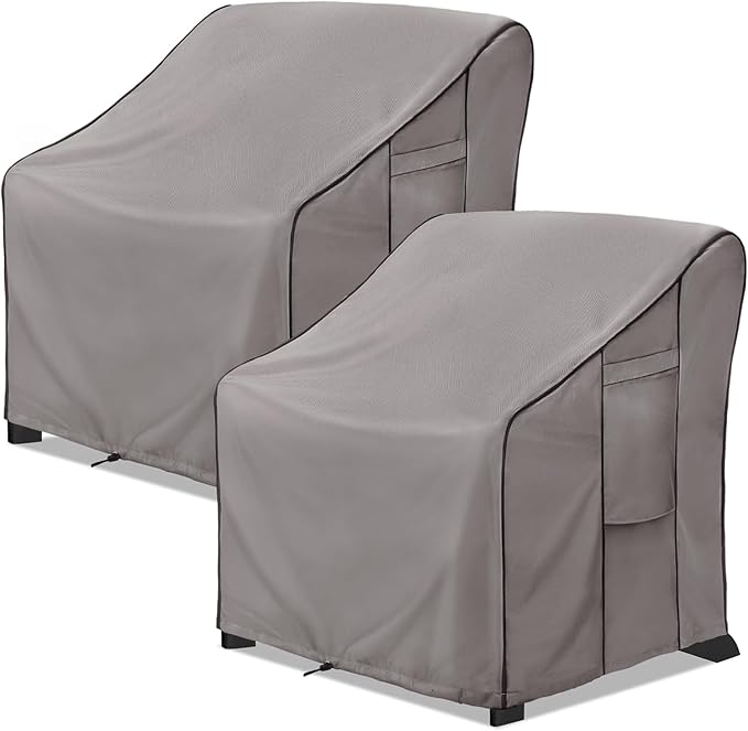 KylinLucky High Back Patio Chair Covers 2-Pack 30"x34"x38.5" 600D, Waterproof Outdoor Dining Chair Covers with Windproof Straps, Grey