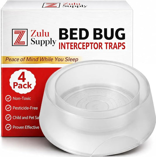 Bed Bug Interceptor Traps – Clear 4-Pack Passive Monitor & Detection Trap – Universal Fit for Bed & Furniture Legs – Reusable Non-Climbable Wall Pest Control Protection (Clear 4-Pack)