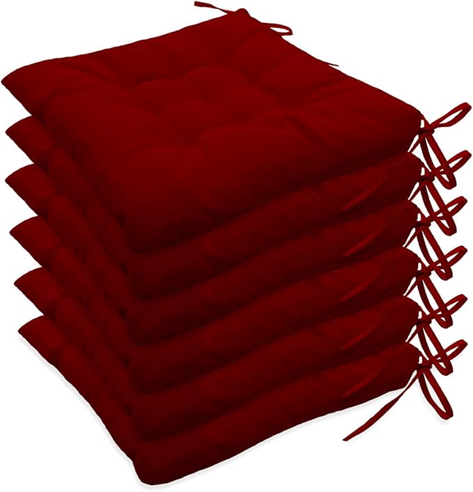 Outdoor Indoor Tufted Chair Cushions, Seat Cushions with Ties, Chair Pads Waterproof for Porch Kitchen Office Garden Red 16" x 16", Set of 6