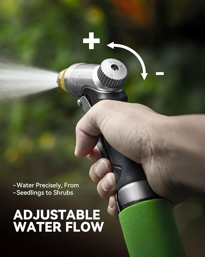 RAINPOINT Garden Hose Nozzle, 100% Heavy Duty Metal Hose Sprayer, High Pressure Water Hose Nozzle with Adjustable Spray Patterns and Flow Control for Watering Plants, Car Washing, Pet Washing, Silver