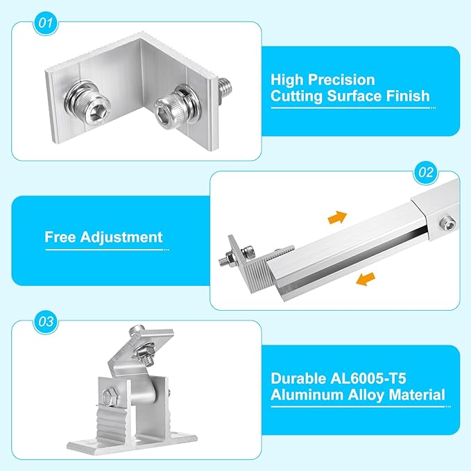 M METERXITY 2 Sets Adjustable Solar Panel Tilts Mount Brackets Aluminum Alloy Mounting Brackets Kit Support 50W 70W 100W 150W 200W 300W 400W Solar Panel for Roof/RV/Boat/Wall/Off-Grid/Camping
