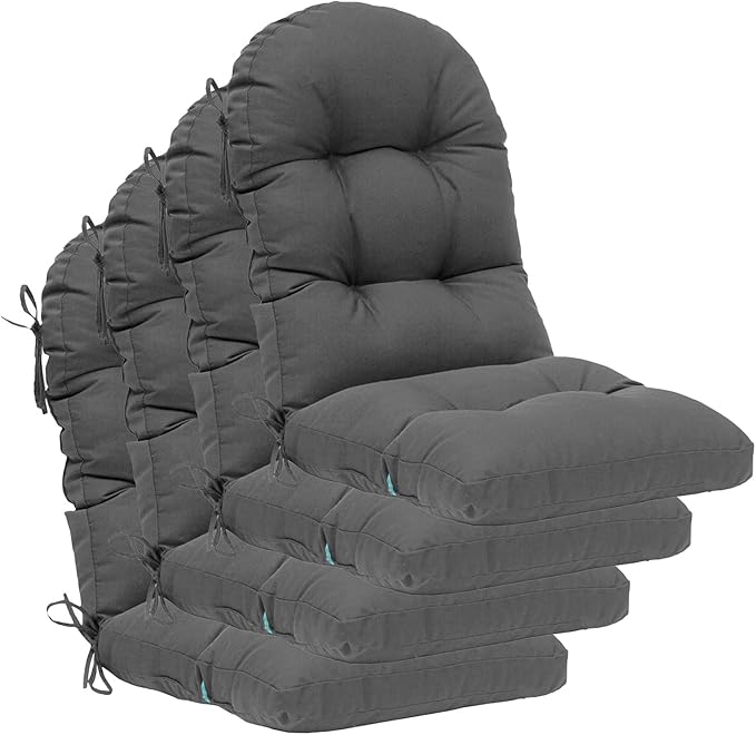 QILLOWAY Outdoor High Back Chair Cushion for Adirondack, All Weather Rocking Chair Cushions Thick Padded Replacement for Patio Furniture Set of 4,Dark Grey