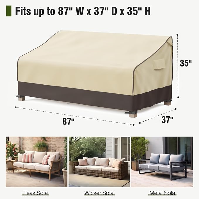 MR.COVER Outdoor Couch Cover Waterproof, Patio Furniture Covers for 3-Seater Couch, Heavy Duty Patio Couch Sofa Covers, Fits up to 87" W x 37" D x 35" H, Moisture-Proof & UV-Protection, Brown & Khaki