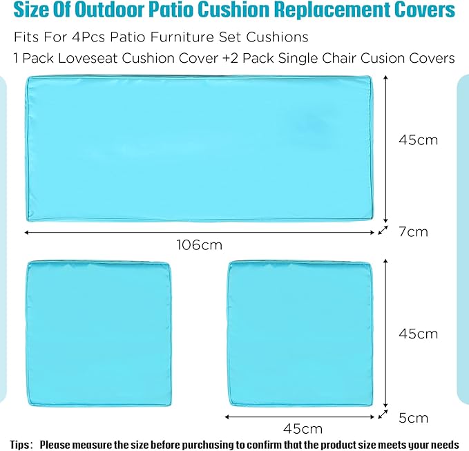 3 Pcs Outdoor Cushion Covers Patio Cushion Replacement Covers 2 Covers 18 x 18 x 2 and 1 Cover 42 x 18 x 3 for Patio Furniture Outdoor Washable Water Resistant for Couch Garden Sofa (Teal Blue)