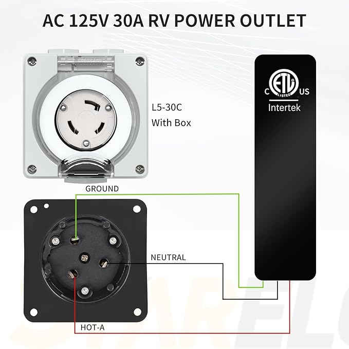 STARELO 30 Amp Locking Female Plug Box NEMA L5-30C Generator Twist Lock Adapter Female Connector,125 Volt,Outdoor dustproof and Weatherproof for generators, Welding Machines, etc.ETL Listed.
