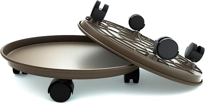 13 Inch Plant Caddy with Wheels, 2 Pack Heavy Duty Round Plant Dolly Tray, Rolling Plant Stand for Indoor Outdoor Use, Brown