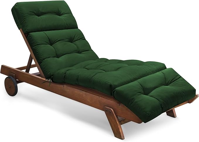 Outdoor Chaise Lounge Chair Cushion Waterproof 74.4 x 22 x 4.7 Inches Memory Foam Lounge Chair Cushions Replacement for Outdoor Furniture with Ties, Thickened Pool Lounge Chair Cushion, Green
