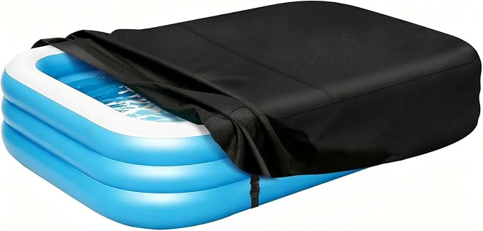Rectangle Inflatable Pool Cover, Fits 130" L x 72" W Blow Up Pool Cover with Elastic Edge and 2 Buckle Straps, Thickened Waterproof Oxford Inflatable Pool Cover for Above Ground Pool