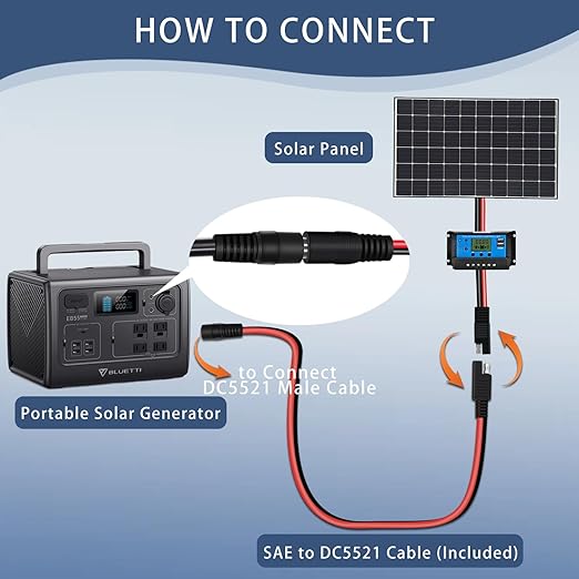 COMeap (2 Pack) SAE to DC Adapter for Jackery Solar Panel, to DC5521 Connector with Polarity Adapter DC8/5.5/4.0/3.5mm for Explorer Series 14AWG 2FT