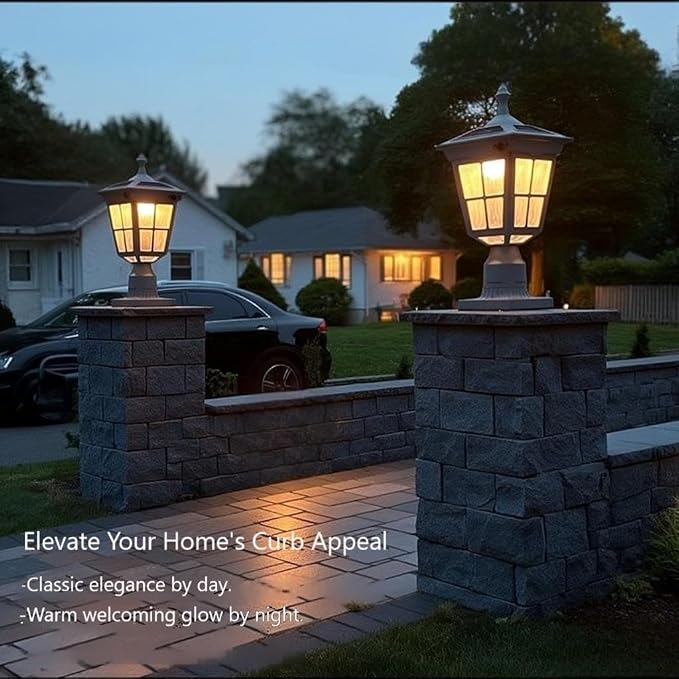 Cast Aluminum Solar Post Light Waterproof LED with Glass Outdoor Dusk to Dawn Pillar Lights ST4311AQ for Pier Mount Pillar Gates Garden Pole Column Yard Path Driveway (White, Lamp)