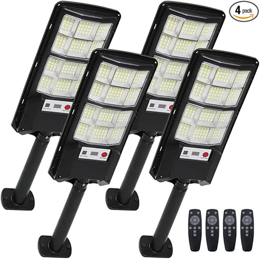 Cenfmlt Solar Street Lights Outdoor 4 Pack, Dusk to Dawn LED Flood Light with Motion Sensor, IP67 Waterproof 6500K Security Lamps & Remote Control for Driveway, Garage, Barn
