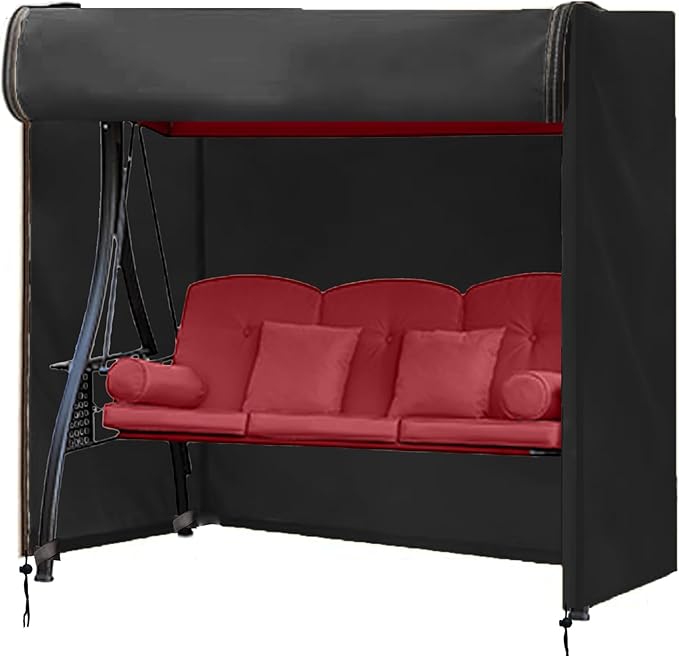 FLYMEI Outdoor Swing Cover 3 Triple Seater Hammock Cover for Porch Swing Canopy Glider Chair and Other Patio Furniture, Waterproof Windproof All Weather Protection, 87'' (L) x 49''(W) x 67''(H)