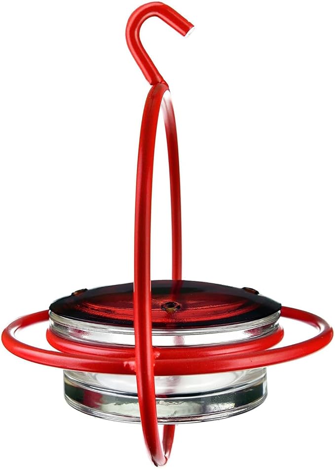 Mosaic Birds Hummingbird Feeder for Outdoors Hanging, 3.4 OZ Hummingbird Feeders, Glass Bowl with 4 Feeding Ports, Leak Proof Lid & Circular Perch, Bird Feeder (1, Red)