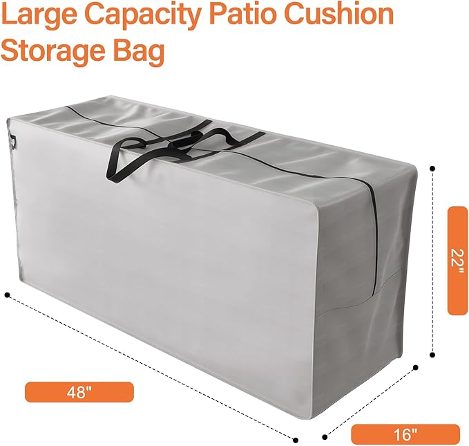 Outdoor Cushion Storage Bags Waterproof Outdoor Cushions Storage Bag Extra 48" L x 16" W x 22" H Large Patio furniture Cushion Storage Bag with Handle and Zipper