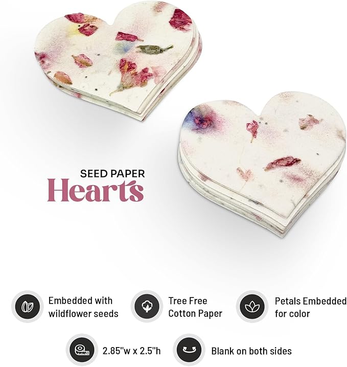 50pcs Large Pink Heart Seed Paper – Writable & Plantable Wildflower, Mom's Gift for Mother’s Day, Use for Wedding, Baby Shower, Heart Party Favors & Easter Decorations