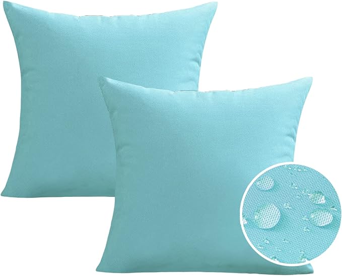 VAKADO Outdoor Waterproof Throw Pillow Covers 24X24 Set of 2 Decorative Aqua Patio Furniture Turquoise Cushion Cases Outside Decor for Couch Garden Bench Porch