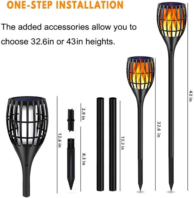 Solar Torch Lights Outdoor with Flickering Flame, Upgraded 96 LED 43 Inch Waterproof Dancing Flames Solar Garden Lights, Auto Dusk to Dawn Landscape Decoration Pathway Patio Lights, 1 Pack