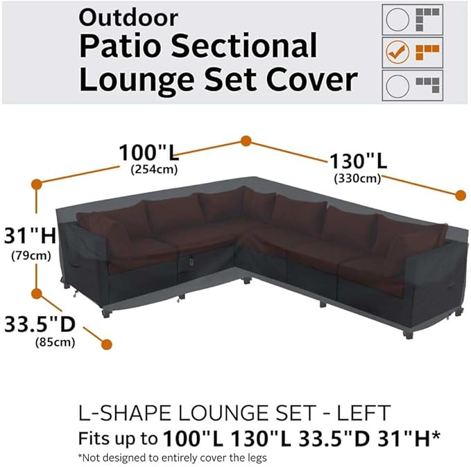 Heavy Duty Outdoor Sectional Sofa Cover, Waterproof 600D Patio Sectional Couch Covers, Lawn Patio Furniture Cover (Midnight Black, 100"x130"(L-Shaped-Left Facing))