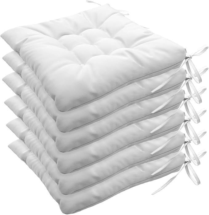 Outdoor Indoor Tufted Chair Cushions, Seat Cushions with Ties, Chair Pads Waterproof for Porch Kitchen Office Garden Cream 16" x 16", Set of 6