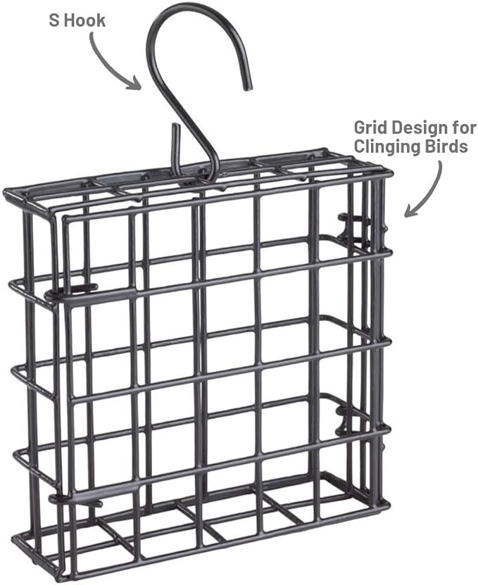 More Birds Suet Cage Bird Feeder, Fruit and Suet Feeder, Single Cake Capacity ,Black