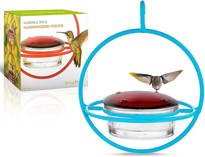 Hummingbird Feeder for Outdoors Hanging, 3.4 OZ Hummingbird Feeders, Glass Bowl with 4 Feeding Ports, Leak Proof Lid & Circular Perch, Bird Feeder (3, Aqua Blue)