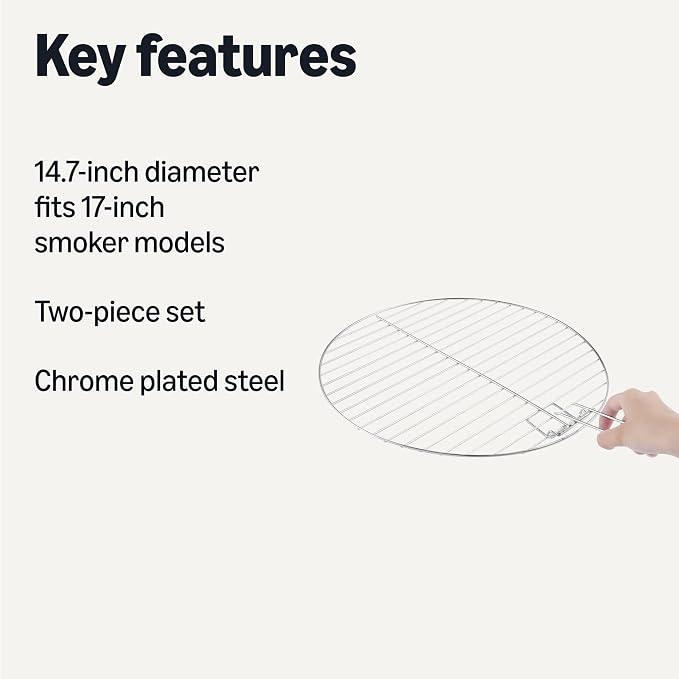 Amazon Basics Replacement Cooking Grate for 16 Inch Charcoal Grill, Round Chromed Iron Steel Grilling Rack Grid, 14.7 inch, 2-Pack, Silver