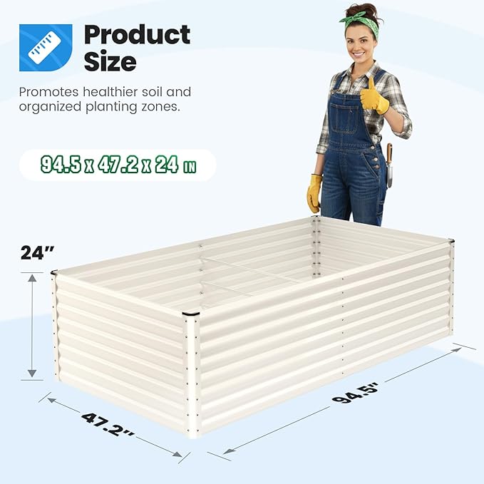 Quictent Galvanized Raised Garden Bed 8x4x2 Ft Tall Metal Planter Box for Vegetables Bottomless for Backyard, 2 Tomato Cages Included, 22.04" Deep, Beige