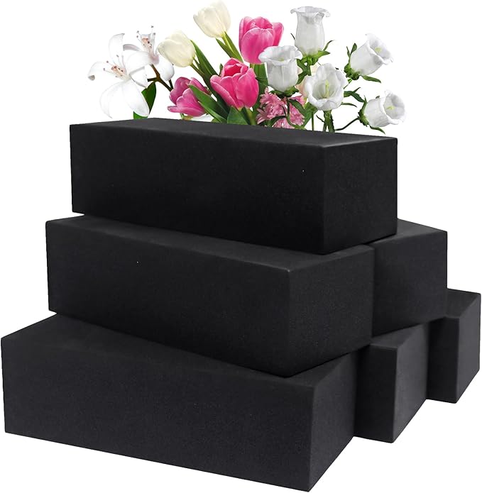 Prashent 6 Pcs Black Floral Foam Blocks for Artificial & Dried Flowers, Reusable & Water Resistant, Easy to Cut and Shape, Ideal for Home, Wedding, Events & DIY Crafts, 7.8” L x 3.5” W x 2.4” H