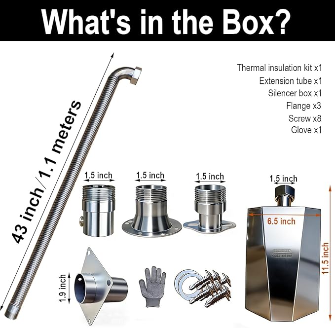 Stainless Steel Generator Exhaust Extension Kit – Anti-Falling Threaded Design, Noise Reduction, Easy Install, Compatible with Most Portable Generators